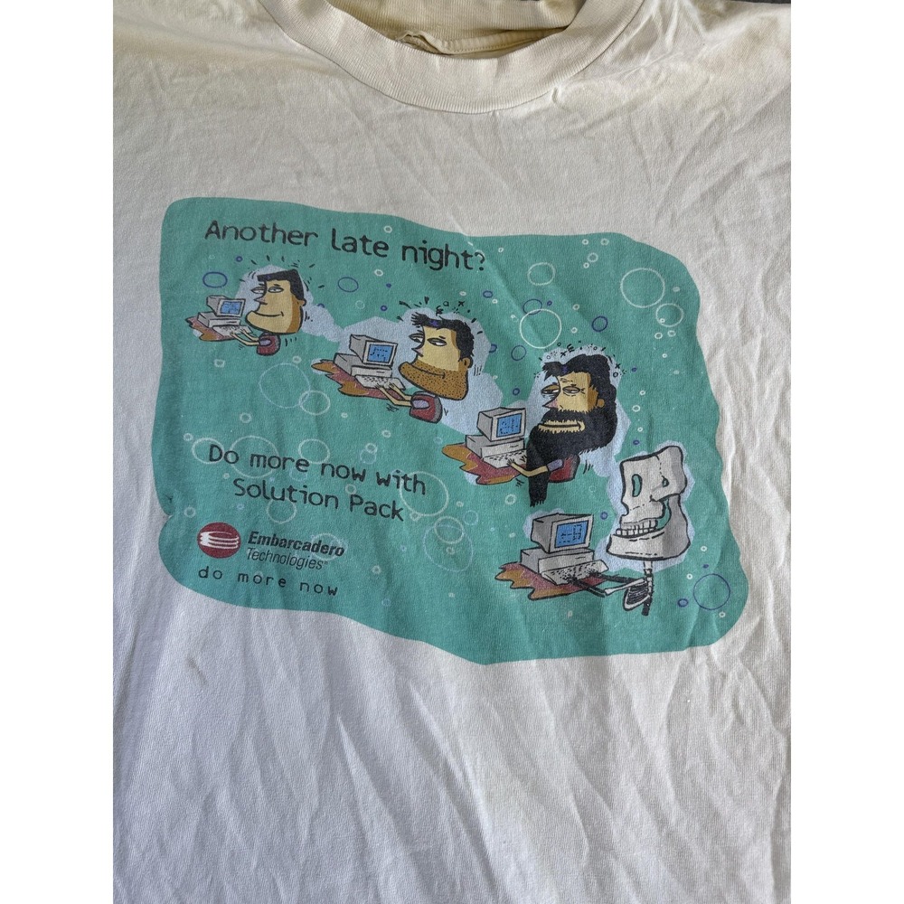 Embarcadero Technologies Shirt Mens Large White Another Late Night Graphic - Picture 2 of 9